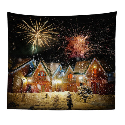 Decobites Snowy Town Tapestry: Nordic Christmas Wall Hanging for Boho Room Decor