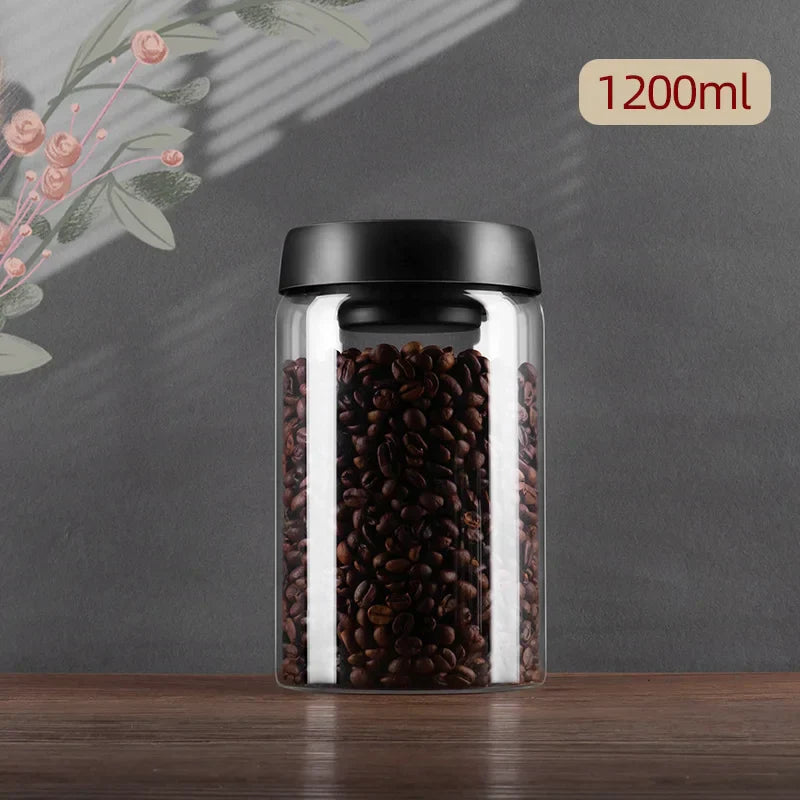 DecorBites™ Glass Vacuum Sealed Coffee Beans Canister Home Kitchen Food Storage Jar