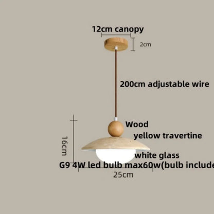 DecorBites™ LED Pendant Lamp Wood Globe Round Yellow Stone Hanging Lights