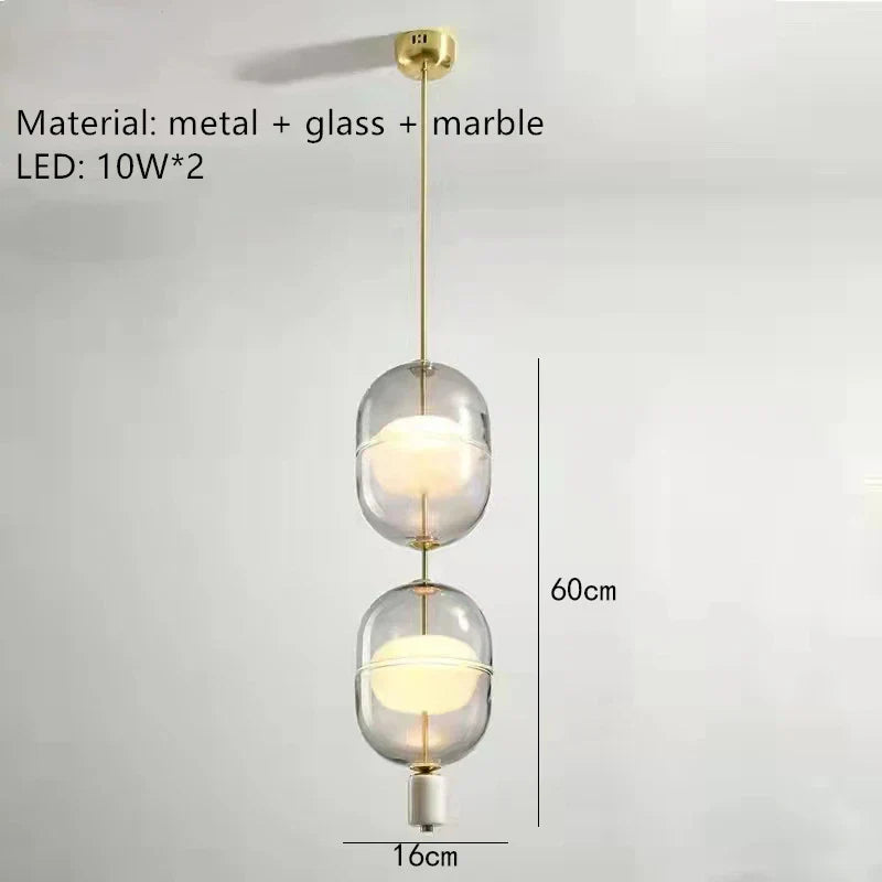 DecorBites™ Clear Gray Amber Glass Pendant Light with Marble Gold Metal Finish