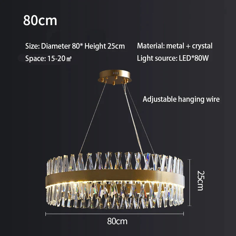 DecorBites™ Golden Round Crystal Chandelier LED Ceiling Light for Living Room and Bedroom