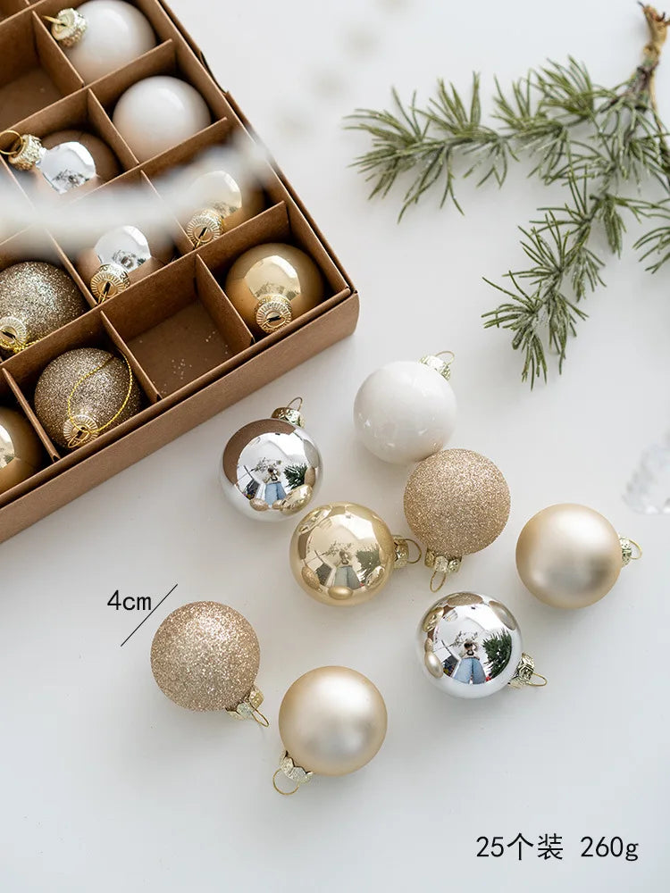 25pcs 4cm Small Size Glass Christmas Ball Ornaments Champagne Christmas Tree Party Decoration New Year Christmas Spheres Pendant