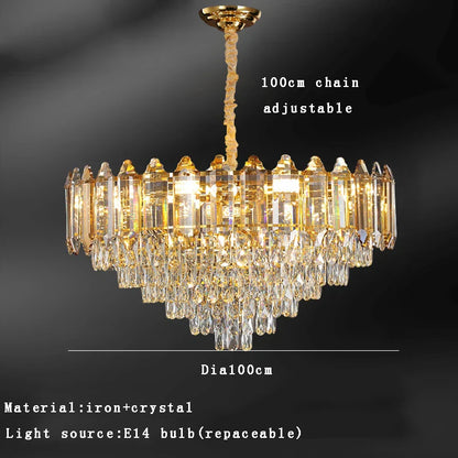 DecorBites™ Gold Amber Crystal Chandelier Lights Modern Room Decor Hanging Lamp