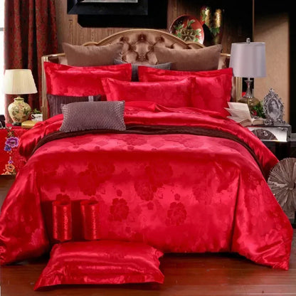 Decobites Satin Jacquard Duvet Cover Set King Queen Size Luxury Bedding