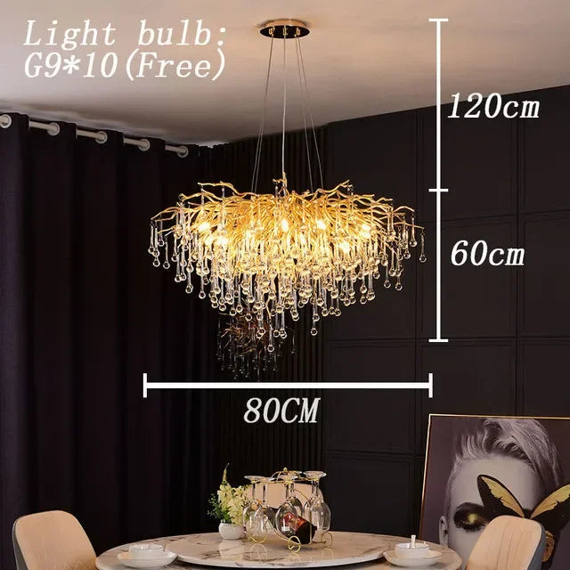 Gold Crystal Branch Chandelier Chrome L160cm