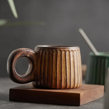 DecorBites™ Handmade Nordic Ceramic Mug with Ring Handle - Retro Style