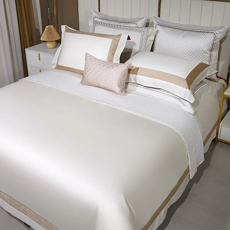 DecorBites™ 1000TC Egyptian Cotton Luxury Bedding Set with Gold Embroidery - Solid Color