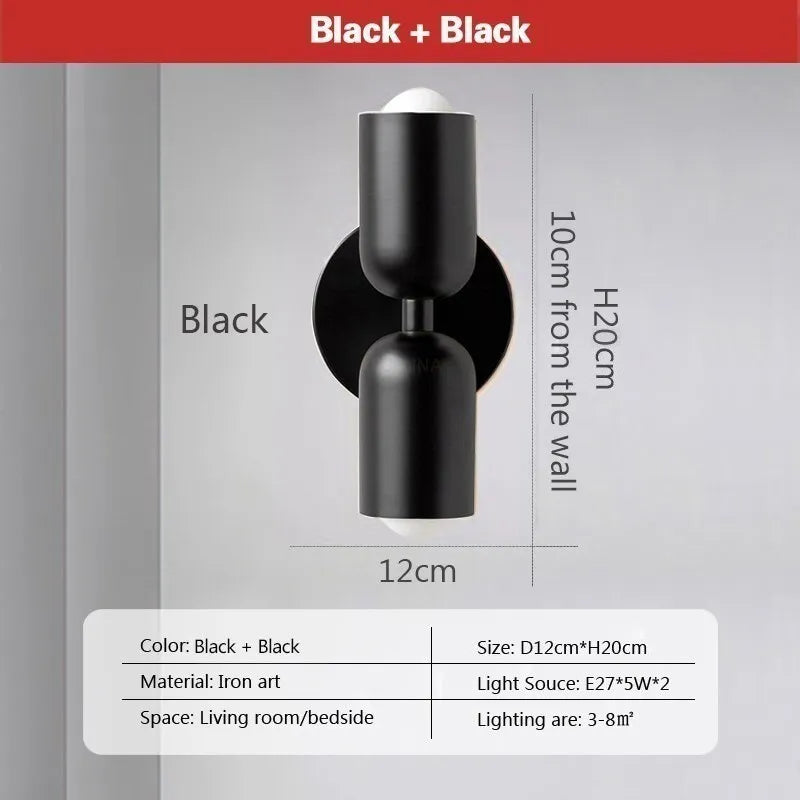 DecorBites™ مصباح حائط LED كريمي برأسين من الماكارون باللون الأسود للديكور المنزلي