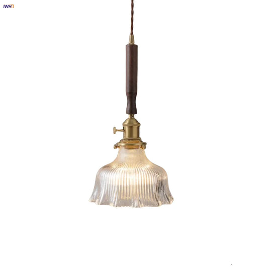 DecorBites™ Glass LED Pendant Lamp Walnut Wood Copper Switch Nordic Hanging Light