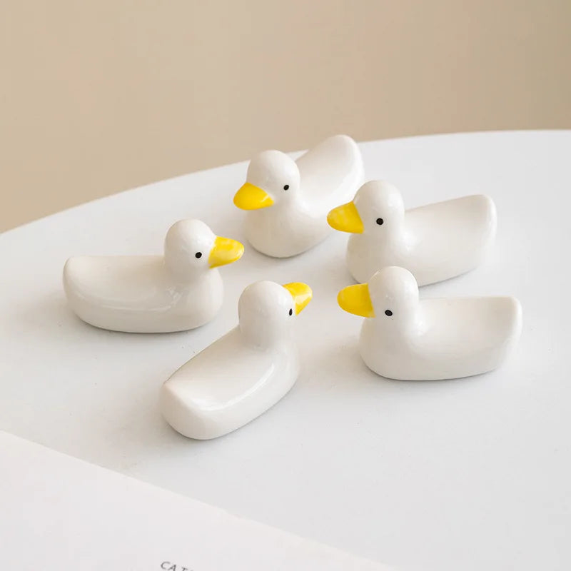 DecorBites™ Duck Chopstick Holder Tray White Rabbit Porcelain Plate Home Decor