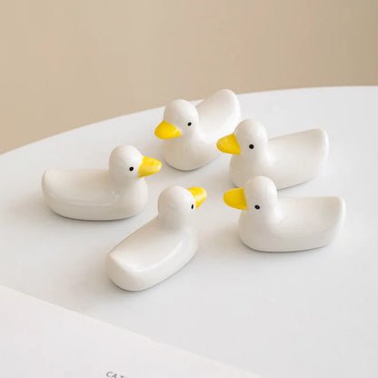 DecorBites™ Duck Chopstick Holder Tray White Rabbit Porcelain Plate Home Decor