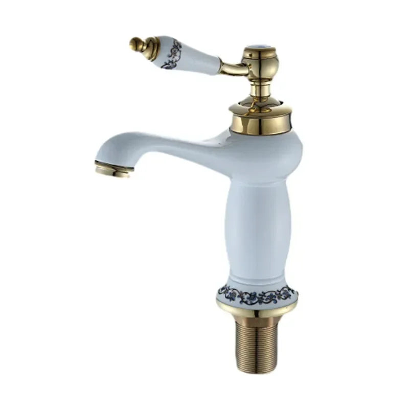 DecorBites™ High Quality White Ceramic Basin Faucet with Golden Finish