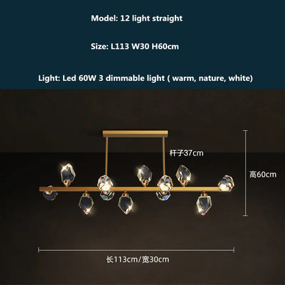 ثريا كريستالية قابلة للتعتيم من ديكوربايتس™ مزودة بثلاث مصابيح LED نحاسية