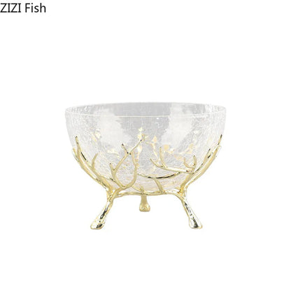 DecorBites™ Golden Branches Glass Bowl Set for Home Kitchen Desserts and Snacks