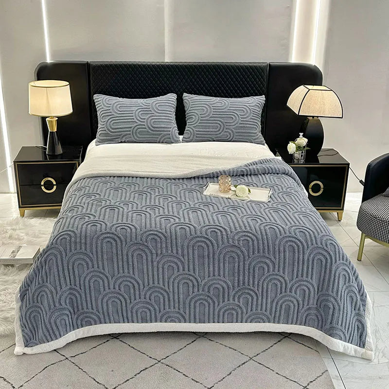 DecorBites™ Double Layered Flannel Arch Jacquard Plush Blanket - Warm & Cozy Coral Fleece Quilt