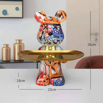 DecorBites™ Graffiti Bear Figurine: Modern Home Decor Statue for Keys Storage Shelf