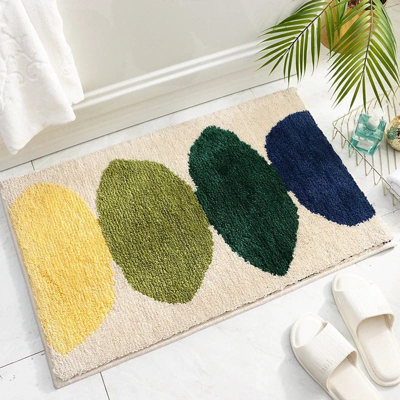 Decobites Flocked Thickened Bathroom Door Rug Super Absorbent Anti-Slip Soft Carpet