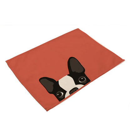 DecorBites™ Dog Cat Pattern Cotton Linen Dining Table Mats 32*42cm