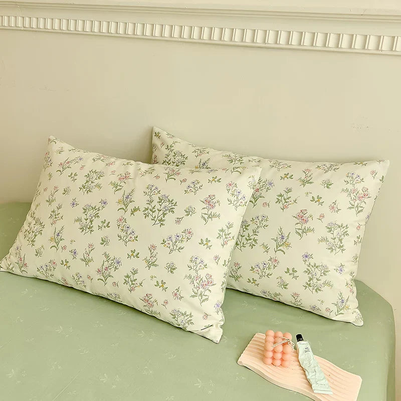 Decobites Vintage Plant Floral Cotton Flat Sheet Set with Pillowcases