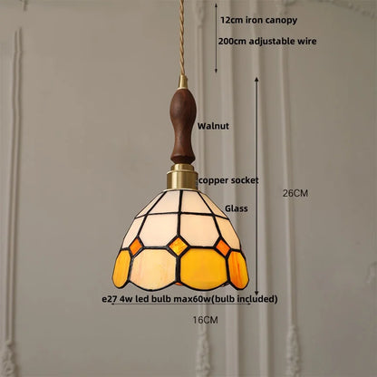 مصباح معلق قابل للتعديل LED من DecorBites™ مصنوع من خشب الجوز والزجاج الكهرماني