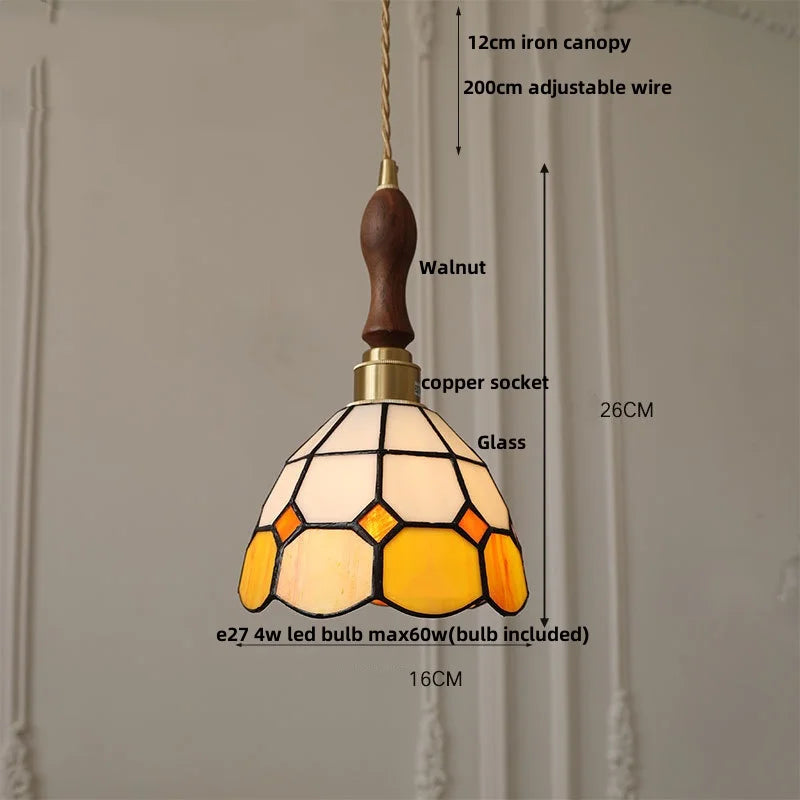 Amber Glass Pendant Light Walnut Accent Bar Style