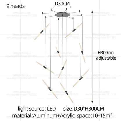 Modern Black Multi-Light Stairwell Pendant Light