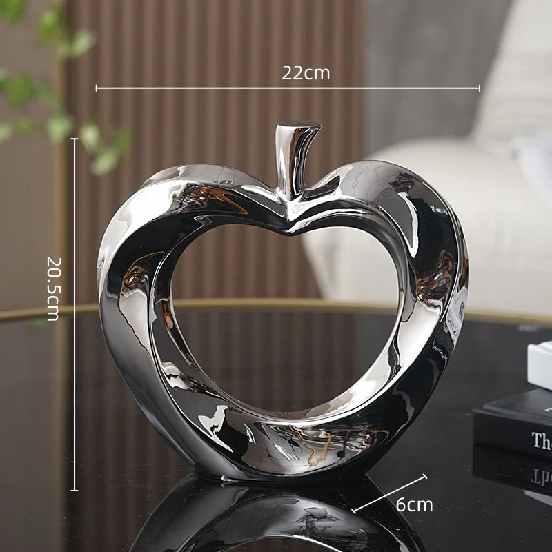 DecorBites™ Golden Apple Sculpture: Ceramic Cut-out Artificial Fruit for Fortunate Home Decor