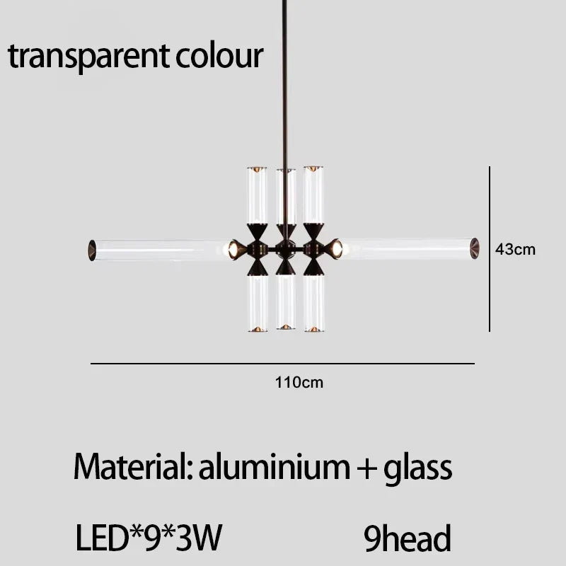 DecorBites™ Glass Tube Chandelier: Modern LED Pendant Lamp for Living Room, Bedroom, Cafe, and Dining Room.