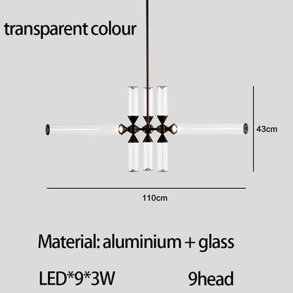 DecorBites™ Glass Tube Chandelier: Modern LED Pendant Lamp for Living Room, Bedroom, Cafe, and Dining Room.