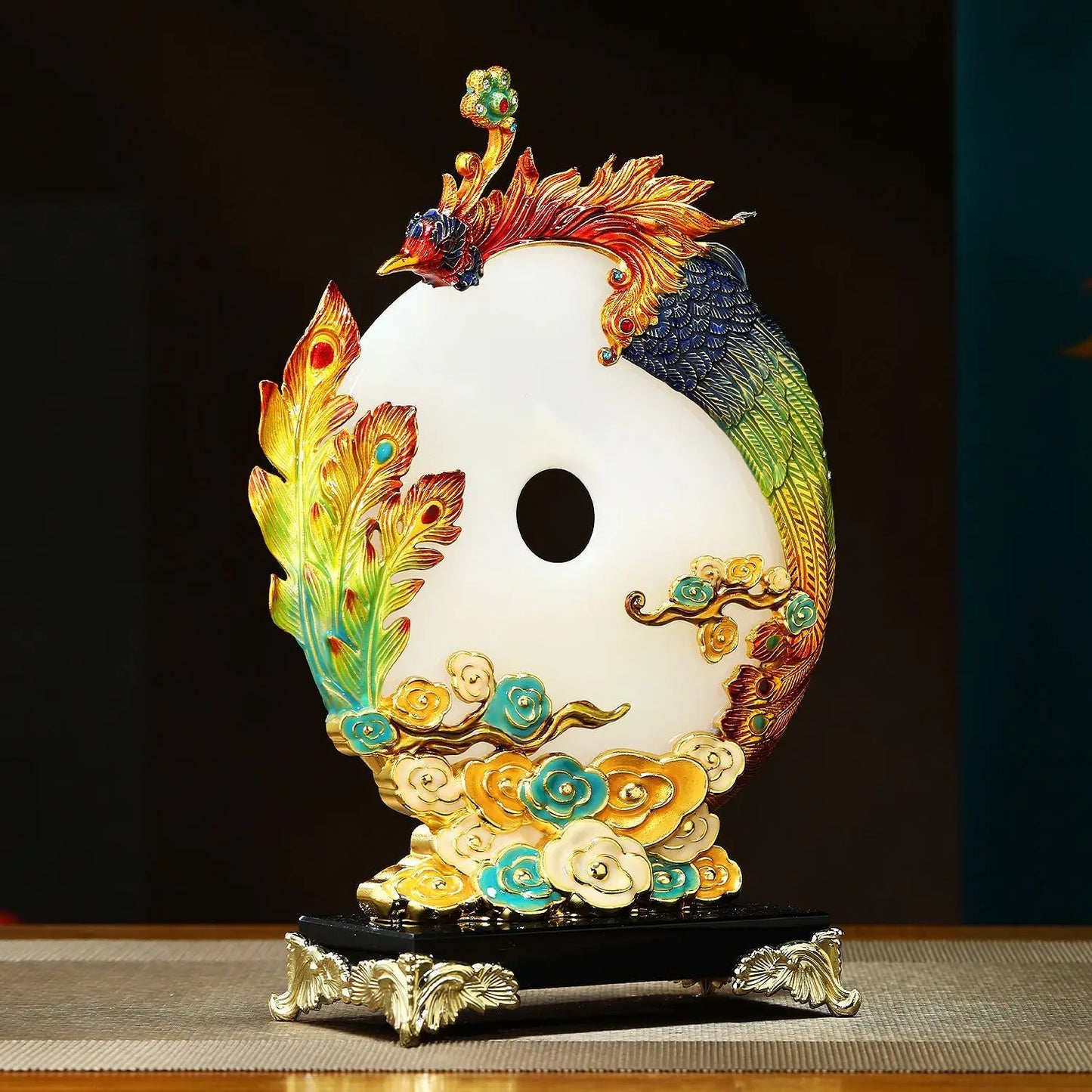 "DecorBites™ Adorno de dragón y fénix de jade, decoración esmaltada para sala de estar"