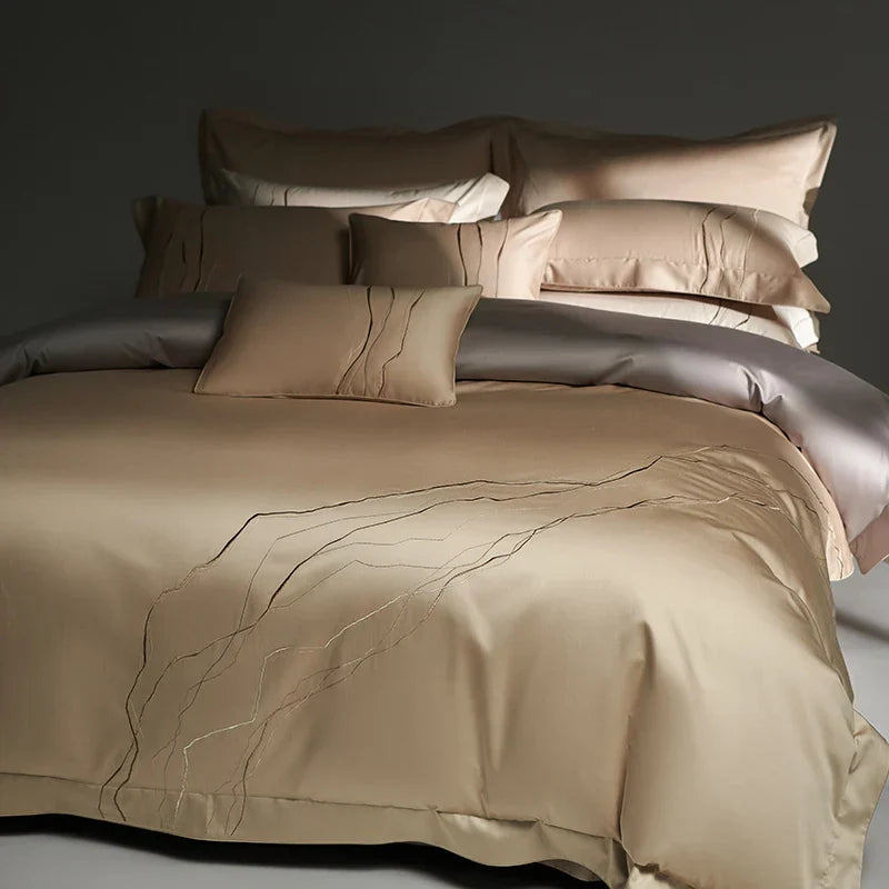 Decobites Luxury Embroidered 4-Piece Egyptian Cotton Bedding Set