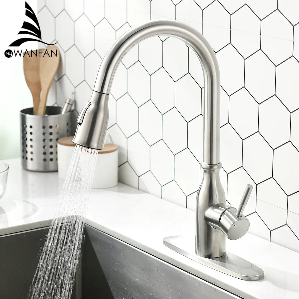 Grifo de cocina extraíble DecorBites™ de níquel cepillado con cabezal rociador de chorro