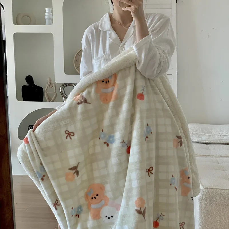 DecorBites™ Cartoon Lamb Wool Blanket - Thick, Printed Coral Fleece Sofa Cover