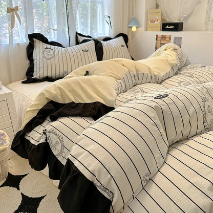 Juego de funda nórdica DecorBites™ de algodón lavado francés con estampado floral de princesa - Ropa de cama floral de primavera