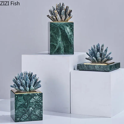 DecorBites™ Crystal Flower Marble Base Sculpture: Modern Artwork for Living Room Decor