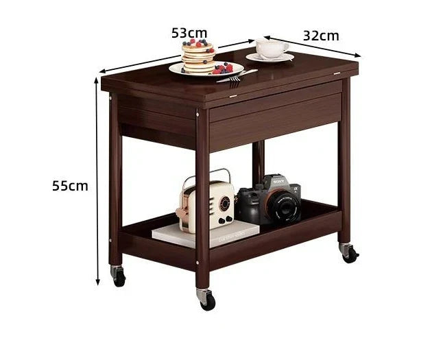 DecorBites™ Ash Wood Cart Coffee Table with Folding Desktop Storage