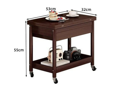DecorBites™ Ash Wood Cart Coffee Table with Folding Desktop Storage
