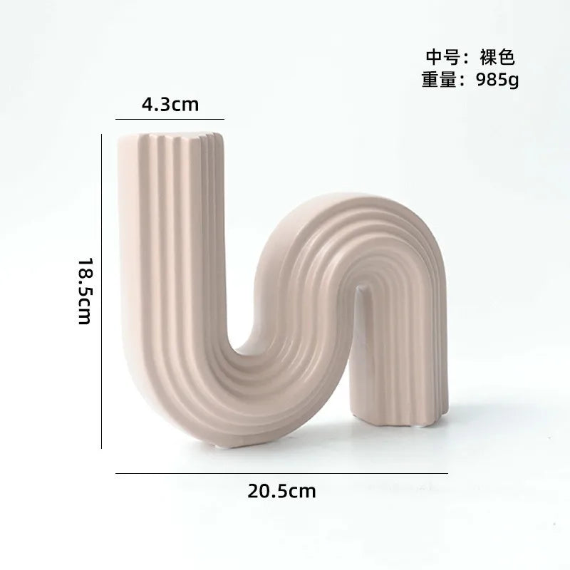 Jarrón geométrico de cerámica DecorBites™ | Decoración de escritorio en forma de S | Accesorios de decoración para el hogar