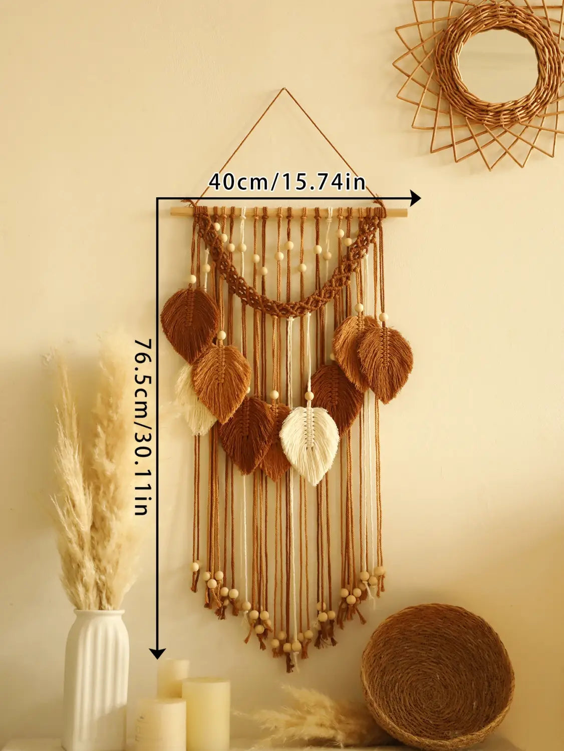 DecorBites™ Leaf Macrame Tapestry Brown Green Wall Tapestry Boho Home Decoration Macrame Wall Hanging Home Living Room