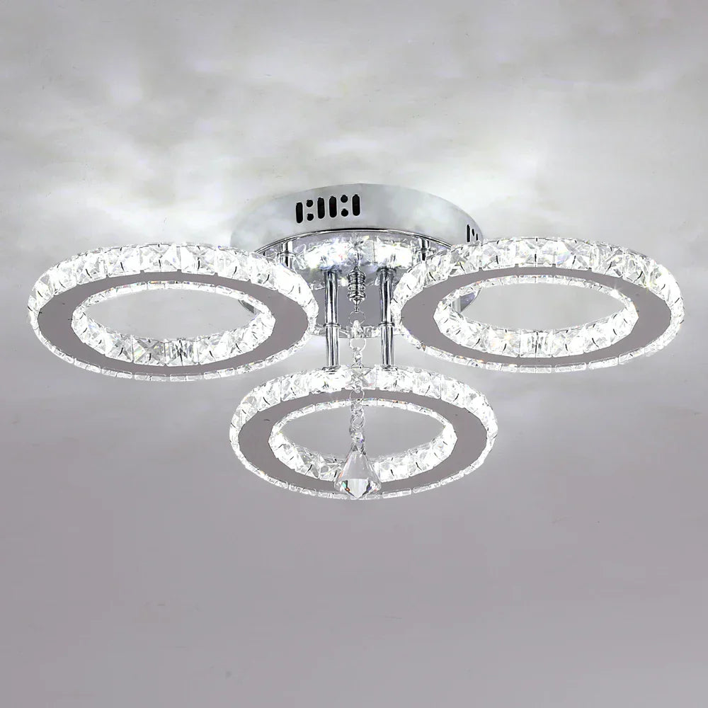 DecorBites™ Crystal Chandelier 3Rings Chrome Pendant Light for Bedroom Living Room