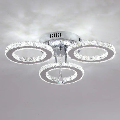 DecorBites™ Crystal Chandelier 3Rings Chrome Pendant Light for Bedroom Living Room