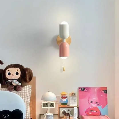 Lámpara de pared de madera con cremallera color crema DecorBites™: Diseño nórdico minimalista para iluminación de dormitorio y sala de estar