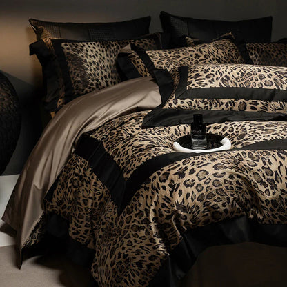 Decobites Leopard Print Luxury Bedding Set - Queen/King Size Duvet Cover, Sheet, Pillowcases