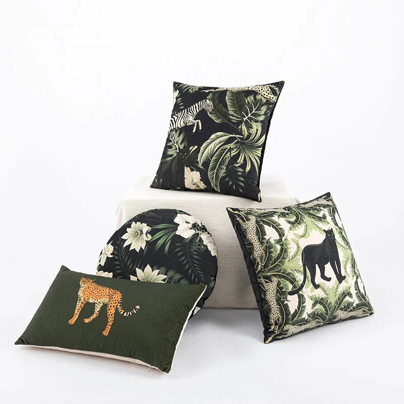 DecorBites™ Jungle Cartoon Print Velvet Cushion Cover - Hawaiian Decor for Sofa
