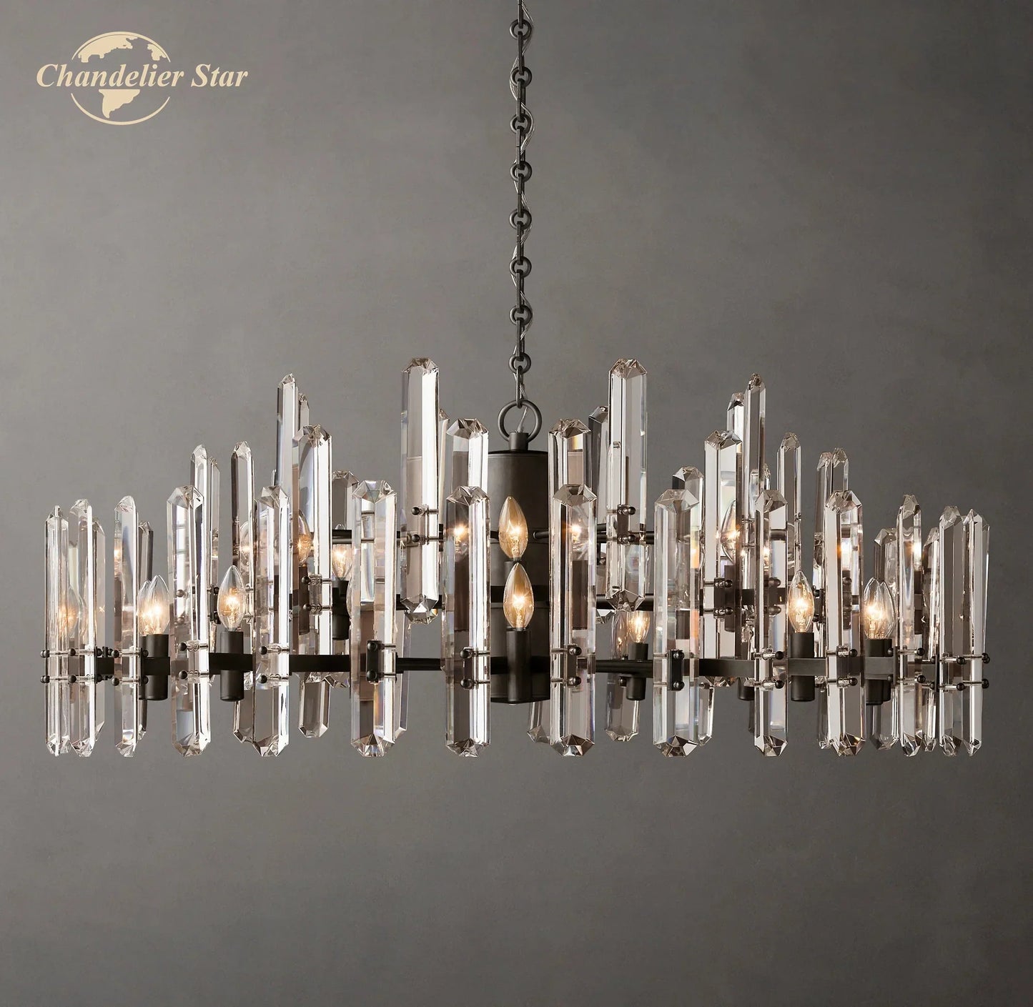 DecorBites™ Brass Chrome Black Metal LED Crystal Chandeliers Pendant Lamps for Bedroom & Living Room