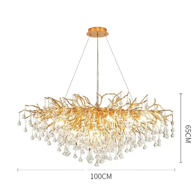 Gold Glass Pendant Chandelier Round L160cm
