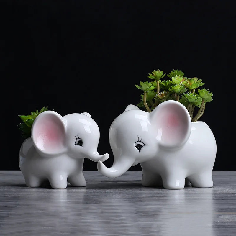 DecorBites™ Elephant Succulent Planter Ceramic Vase Cute Flowerpot Decor Pot