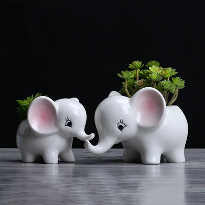 DecorBites™ Elephant Succulent Planter Ceramic Vase Cute Flowerpot Decor Pot