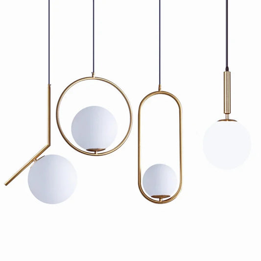 DecorBites™ Glass Ball Pendant Lights Modern LED Brass Black Chrome Suspension Luminaire