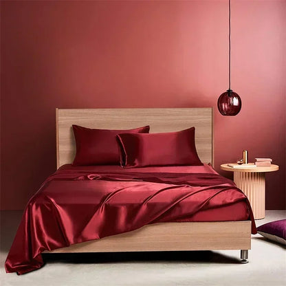 Decobites Satin Fabric Luxury Bed Sheet Set - Solid Silky King / Queen Size